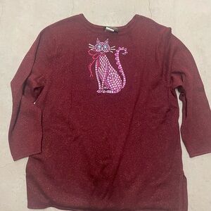 Bob Mackie Burgundy Sweater‎ with Cat Design